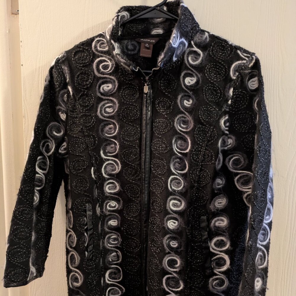 Multiples Brand Womens Full Zip Dark Swirls Black Gray White Jacket Size Medium